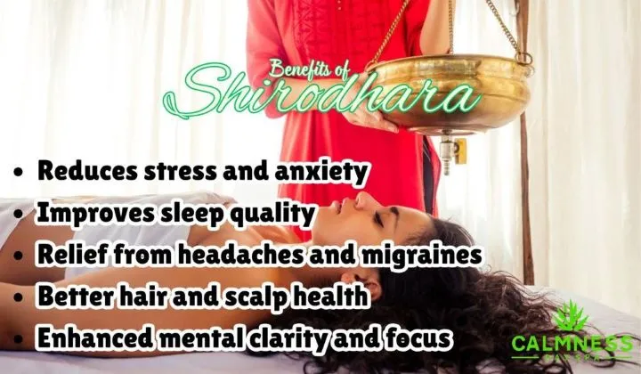 A woman in a spa getting the benefits of shirodhara therapy from a professional